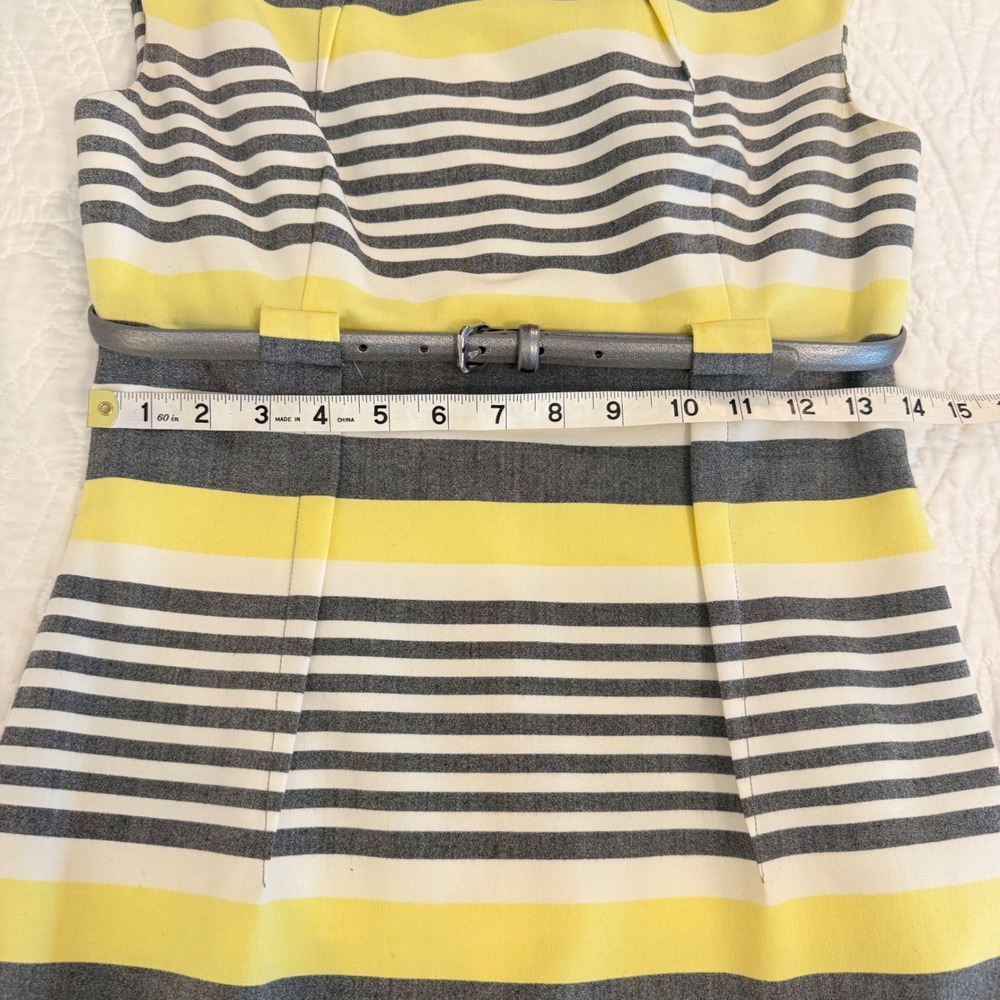 Calvin Klein Womens Yellow Grey Striped Belted Sheath Dress Size 4 Office - Picture 9 of 9